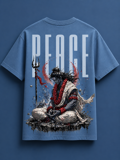 Peace Oversized Graphic T-Shirt (Steel Blue) – Unisex