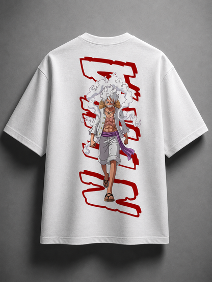 Sun God Luffy Oversized Anime T-Shirt (White) – Unisex