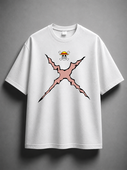 Sun God Luffy Oversized Anime T-Shirt (White) – Unisex
