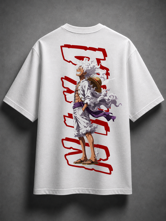 Sun God Luffy Oversized Anime T-Shirt (White) – Unisex