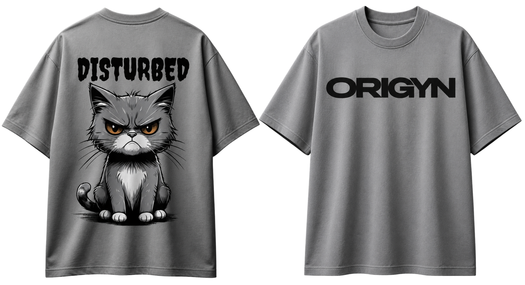 Disturbed Cat Oversized T-Shirt (Ash Grey) – Unisex