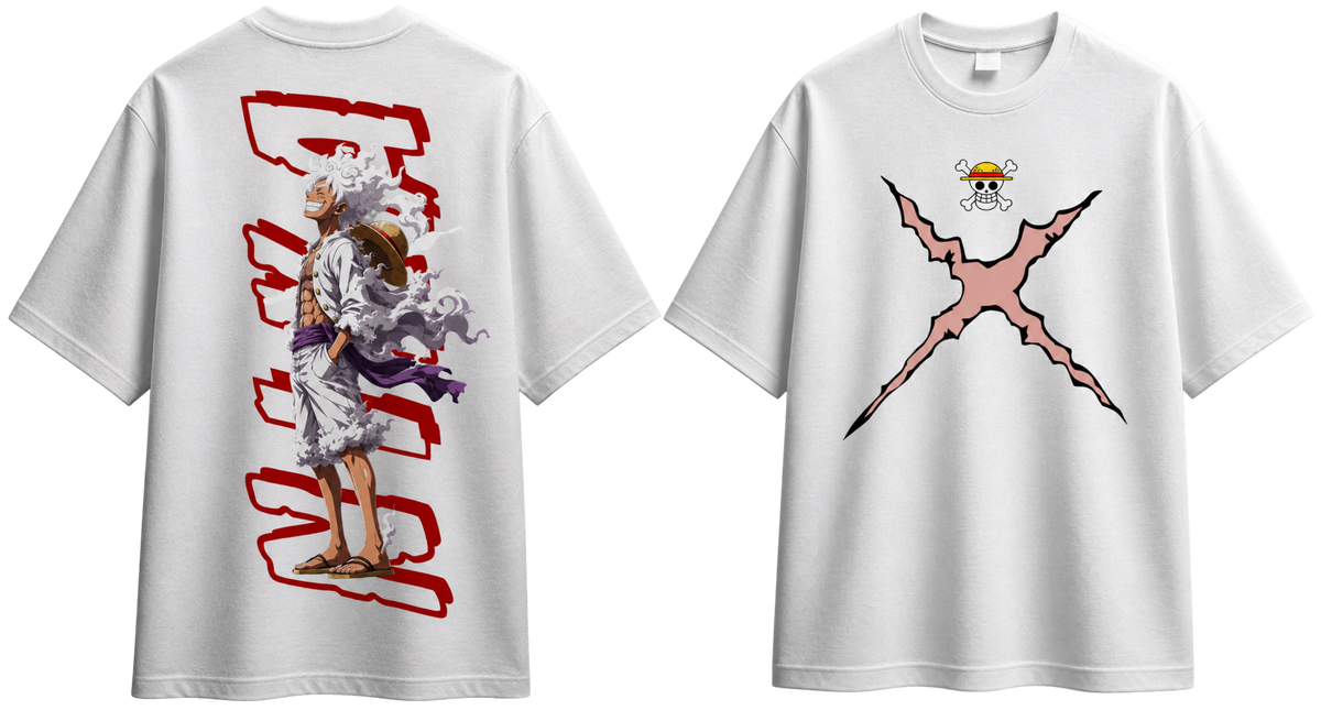Sun God Luffy Oversized Anime T-Shirt (White) – Unisex
